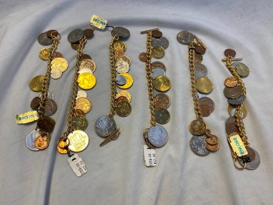 Lot of 6 Identical Coin Bracelets