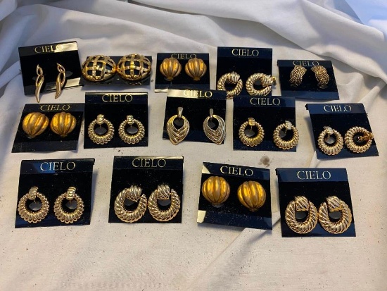 Lot of 14 CIELO Gold-Tone Clip-On Earrings