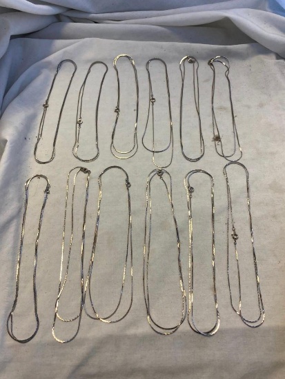 Lot of 12 Identical Thin Silver-Tone Chain Necklaces