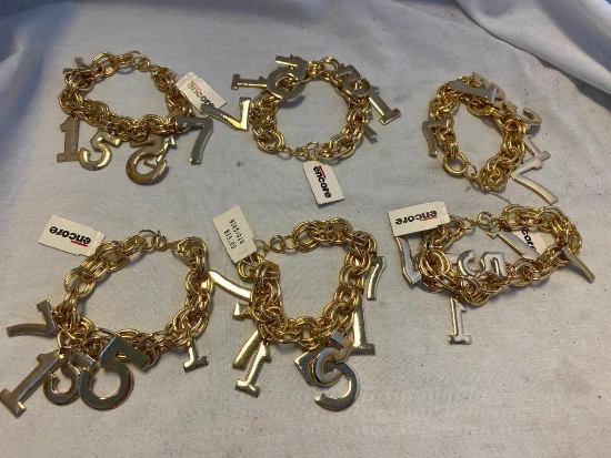 Lot of 6 Identical Gold-Tone Number Chain Bracelets