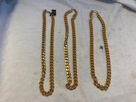 Lot of 3 Identical Gold-Tone Chain Necklaces