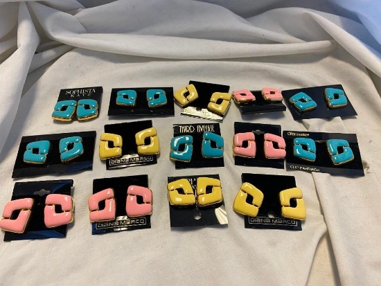 Lot of 14 Yellow, Pink, and Blue Identical Style Clip-On Earrings