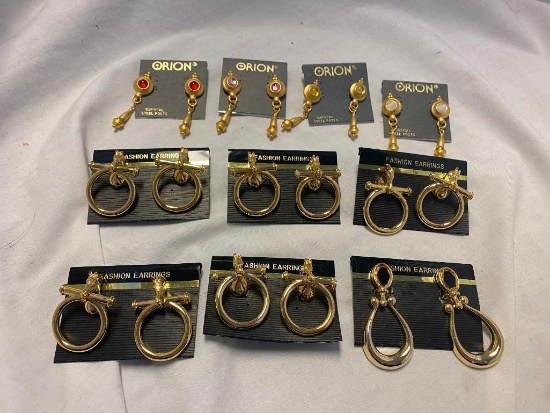 Lot of 10 Misc. Gold-Tone Earrings