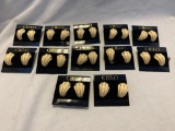 Lot of 12 Identical White and Gold-Tone Clip-On Earrings