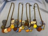 Lot of 4 Identical Gold-Tone Coin Necklaces