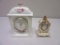 Pair of Vintage White Ceramic Miniature Victorian Clocks