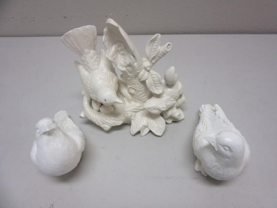 Lot of 3 White Ceramic Bird Figures ROYAL CROWN 1993