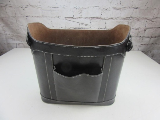 Black Leather Container 9.75"x14"x12.5"