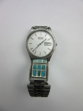 SEIKO Quartz Sterling Silver Watch w/ Turquoise