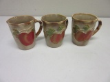 Lot of 3 Painted Ceramic Coffee Cups with Fruit Design