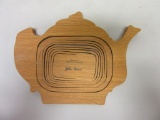 Authentic John Keim Pear Tree Basket Collapsible Accordian Wooden Tea Pot