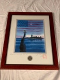 THE STATUE OF LIBERTY Signed Print with Coin 911 Framed and matted