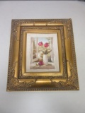 Vintage Vivian Flasch Gold Framed Print of Flowers in a Window