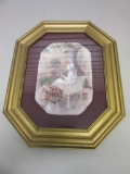 Painting of A Girl Sitting on a Bench with Painted Gold Frame