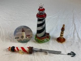 LIGHTHOUSE Wind Chimes, Glass Figure, Toothpick Holder and Plate Display