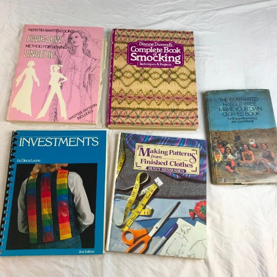 Lot of 5 Hardcover and Paperback Books on Sewing, Pattern-Making, and Clothes-Making