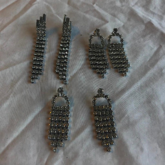 Lot of 3 Misc. Rhinestone Pierced Dangling Earrings