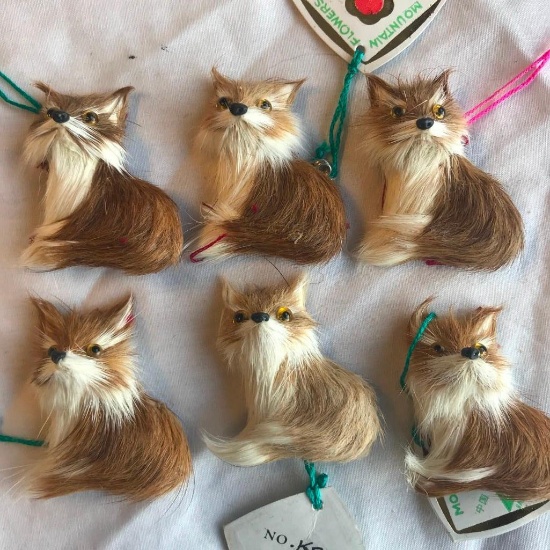 Lot of 6 Identical White and Brown Fur Animal Brooches