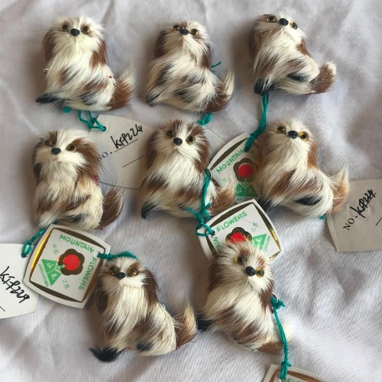 Lot of 8 Identical Brown and White Fur Dog Brooches