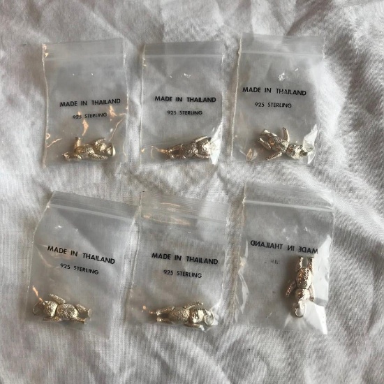 Lot of 6 Identical Sterling Silver Teddy Bear Charms