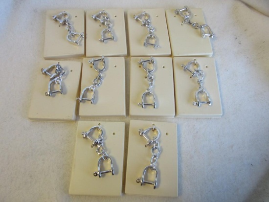 Lot of 10 Identical Silver-Toned Western Handcuff Keychains