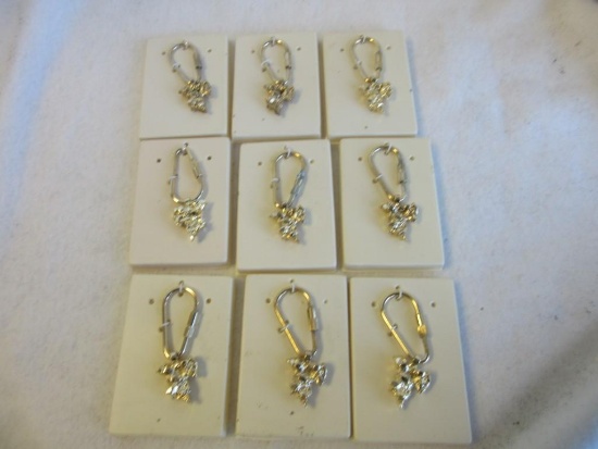 Lot of 9 Identical Gold-Toned Geometric Charm Keychains