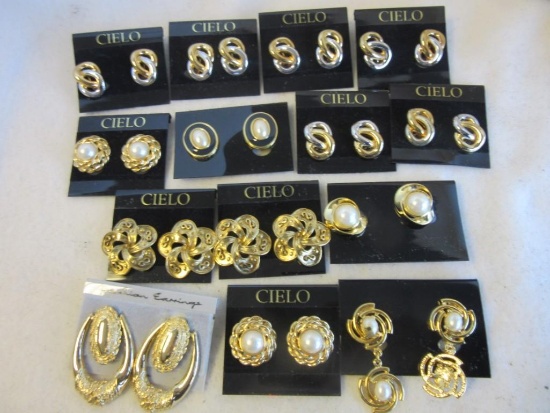 Lot of 14 Misc. Pairs of Gold-Toned Clip-On Costume Earrings