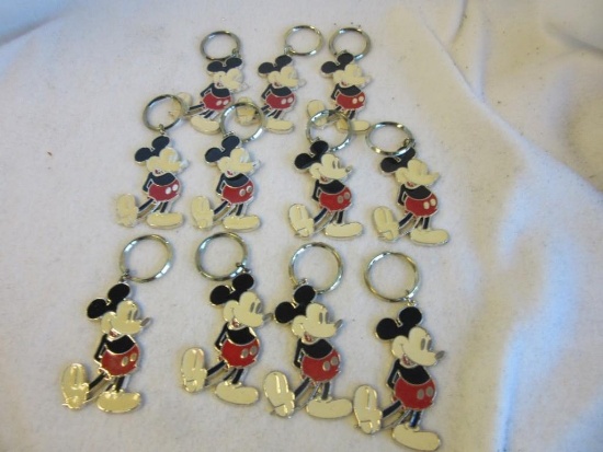 Lot of 11 Identical Metal Mickey Mouse Character Enamel Keychains/Bag Charms