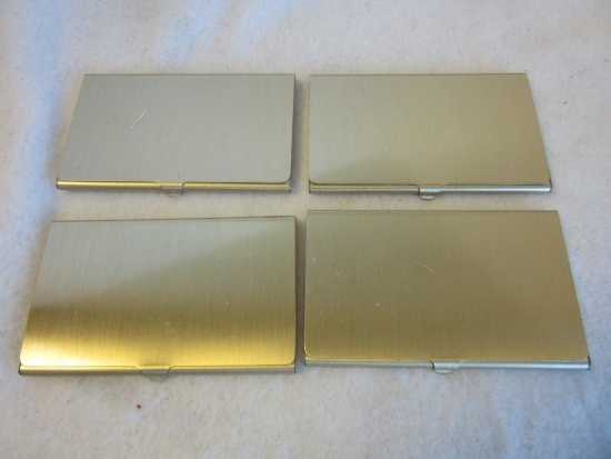 Lot of 4 Identical Metal Gold-Toned Business Card Holder/ Wallet