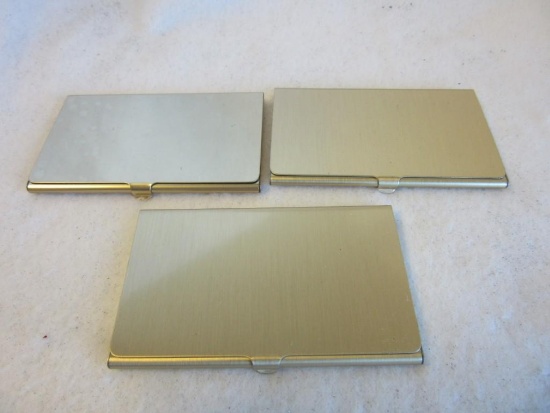 Lot of 3 Identical Metal Gold-Toned Business Card Holder/Wallets