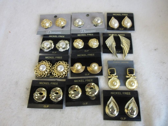 Lot of 12 Misc. Pairs of Gold-Toned Costume Pierced and Clip-On Earrings