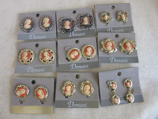 Lot of 9 Misc. Pairs of Gold-Toned and Silver-Toned Cameo Costume Earrings