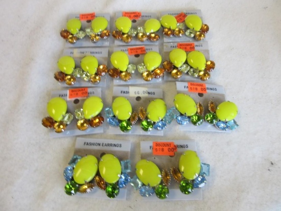 Lot of 11 Similar Pairs of Yellow Faux Gem Costume Clip-On Earrings