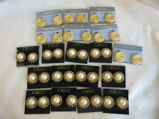 Lot of 19 Pairs of Gold-Toned Costume Earrings of Two Different Styles