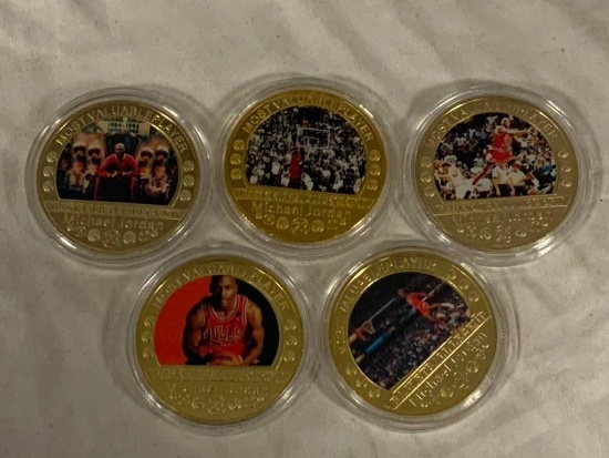 Set of 5 MICHAEL JORDAN Bulls Basketball Limited Edition Tokens Coins