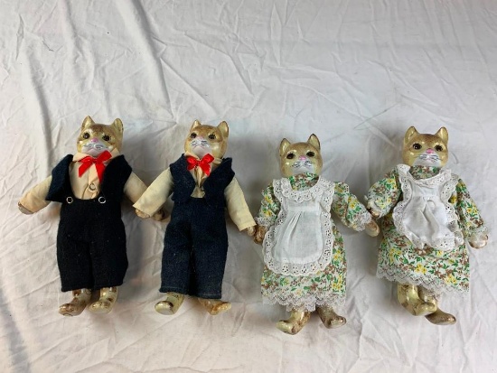 Lot of 4 Vintage Cat Figurine Ceramic Porcelain Dolls 11"