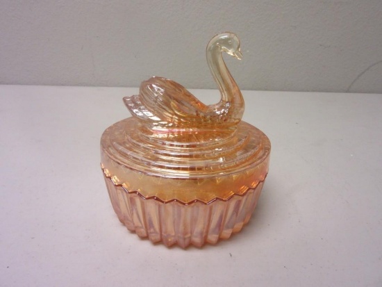 Orange Glass Swan Design Trinket Container 5" Tall