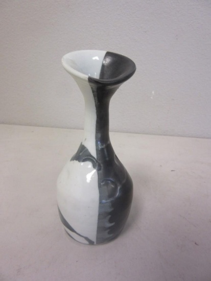 6.5" Tall Black and White Ceramic Vase