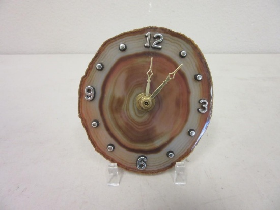 Petrified Wood Carved Clock 4.5" Tall