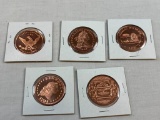 Lot of 5 Copper Rounds. NEW