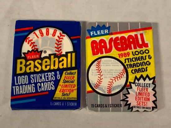 1988 and 1989 Fleer Baseball Lot of 2 Sealed Card Packs. Look for the Griffey Jr. Randy Johnson RC