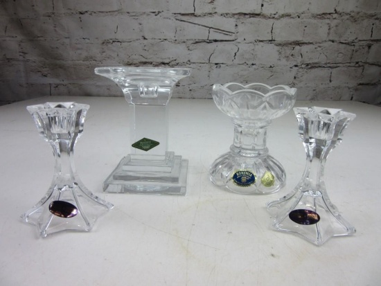 Lot of 4 Lead Crystal Candlesticks of Various Heights