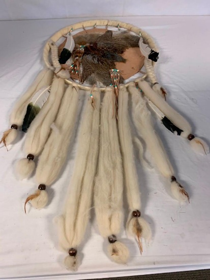 Handcrafted 55" Dream Catcher with Leather, feathers and fur
