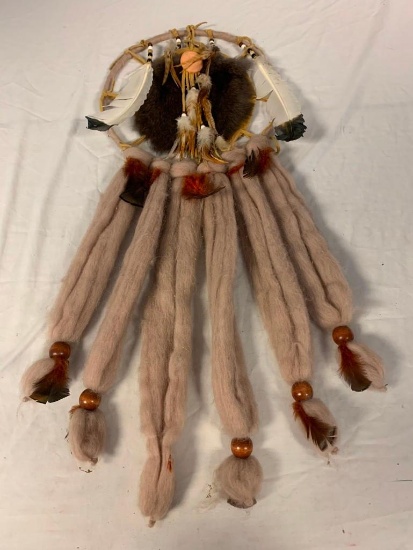 Handcrafted 33" Dream Catcher with feathers and fur