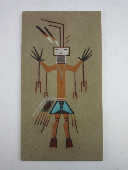 'Coyote God' Navajo Sand Painting 13" x 7" By Karyne S. Pete