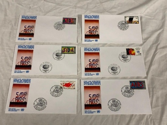 United Nations 1990 FIGHT AIDS WORLDWIDE Set of 6 First Day Covers