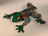 Large Ceramic Clay FROG Figurine Hand-painted Mexican Wall Folk Art Signed by the Artist