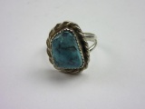 .925 Silver Ring with Turquoise Stone Size 10