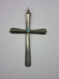 .925 Silver Cross Pendant with Turquoise Stone 3.25