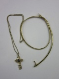 Pair of Gold Toned Necklaces One Cross Pendant 18